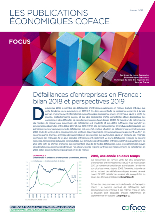 Défaillances d’entreprises en France : bilan 2018 et perspectives 2019